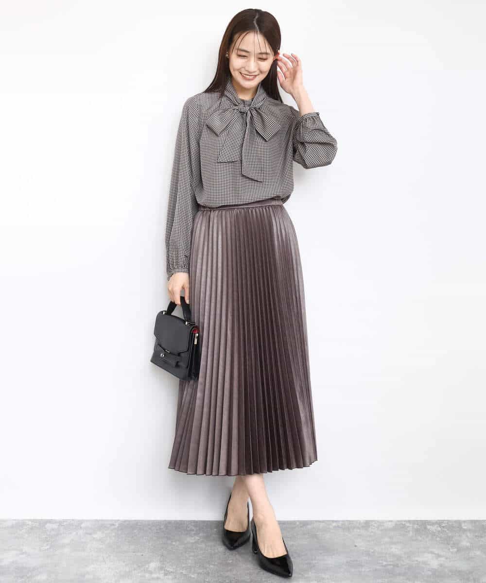 FKHAD38170 MK MICHEL KLEIN(MK ミッシェルクラン) レザー調ランダムプリーツスカート/洗える ベージュ