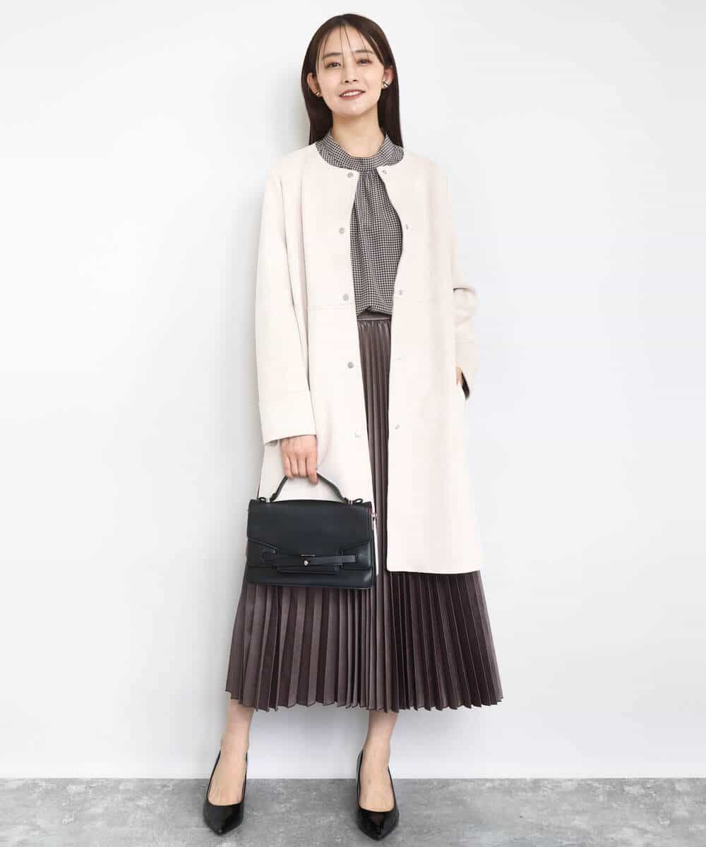 FKHAD38170 MK MICHEL KLEIN(MK ミッシェルクラン) レザー調ランダムプリーツスカート/洗える ベージュ