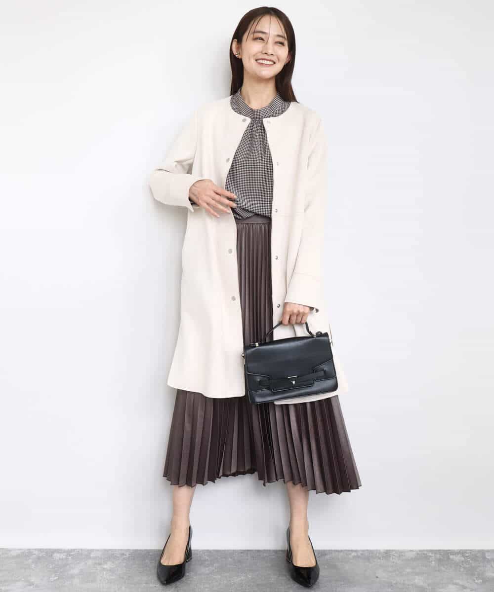 FKHAD38170 MK MICHEL KLEIN(MK ミッシェルクラン) レザー調ランダムプリーツスカート/洗える ベージュ