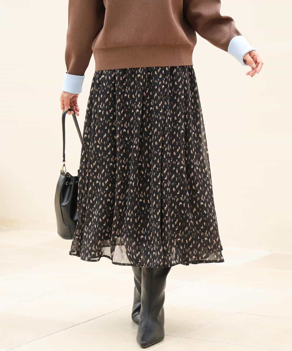FKHAG47150 MK MICHEL KLEIN(MK ミッシェルクラン) [洗える]ニュアンスレオパード柄シフォンスカート ベージュ