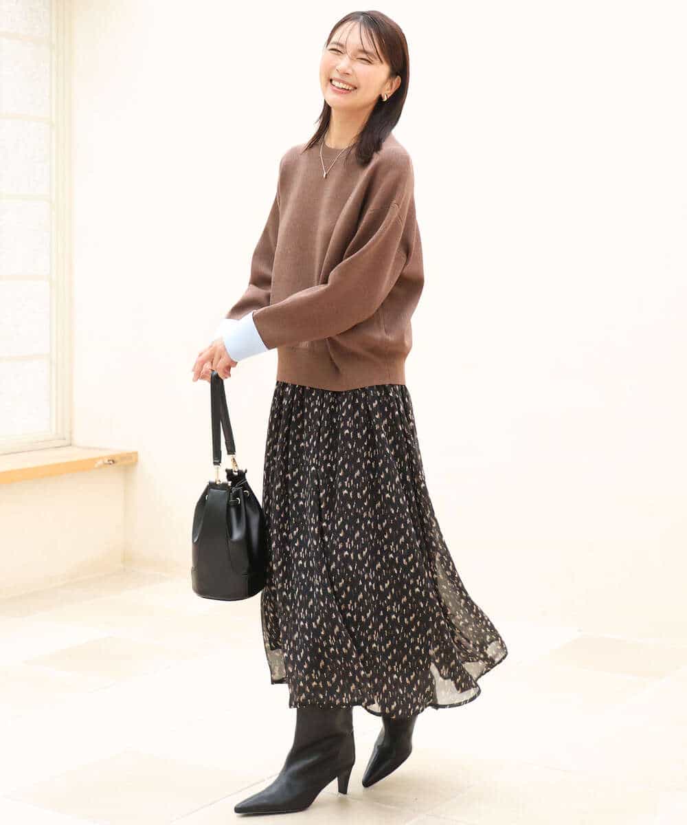 FKHAG47150 MK MICHEL KLEIN(MK ミッシェルクラン) [洗える]ニュアンスレオパード柄シフォンスカート ベージュ