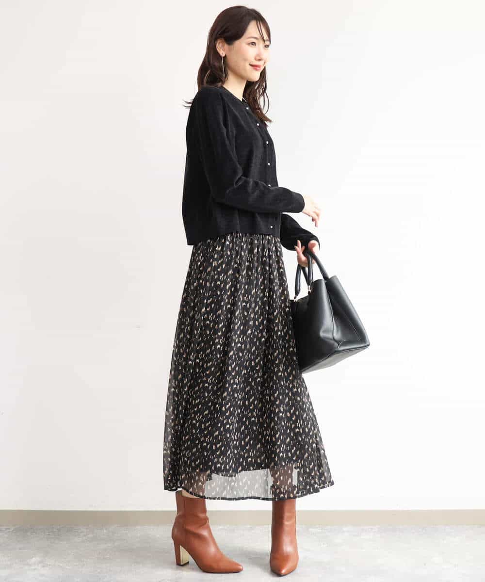 FKHAG47150 MK MICHEL KLEIN(MK ミッシェルクラン) [洗える]ニュアンスレオパード柄シフォンスカート ベージュ