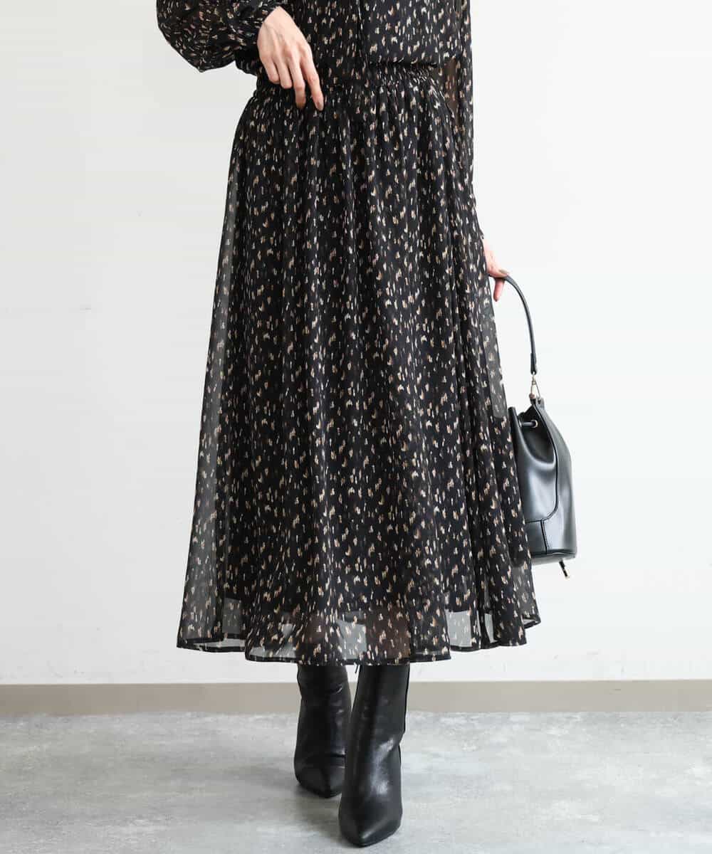 FKHAG47150 MK MICHEL KLEIN(MK ミッシェルクラン) [洗える]ニュアンスレオパード柄シフォンスカート ベージュ