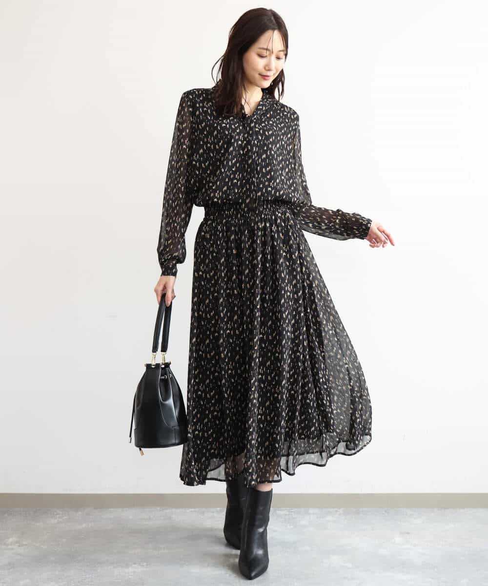 FKHAG47150 MK MICHEL KLEIN(MK ミッシェルクラン) [洗える]ニュアンスレオパード柄シフォンスカート ベージュ