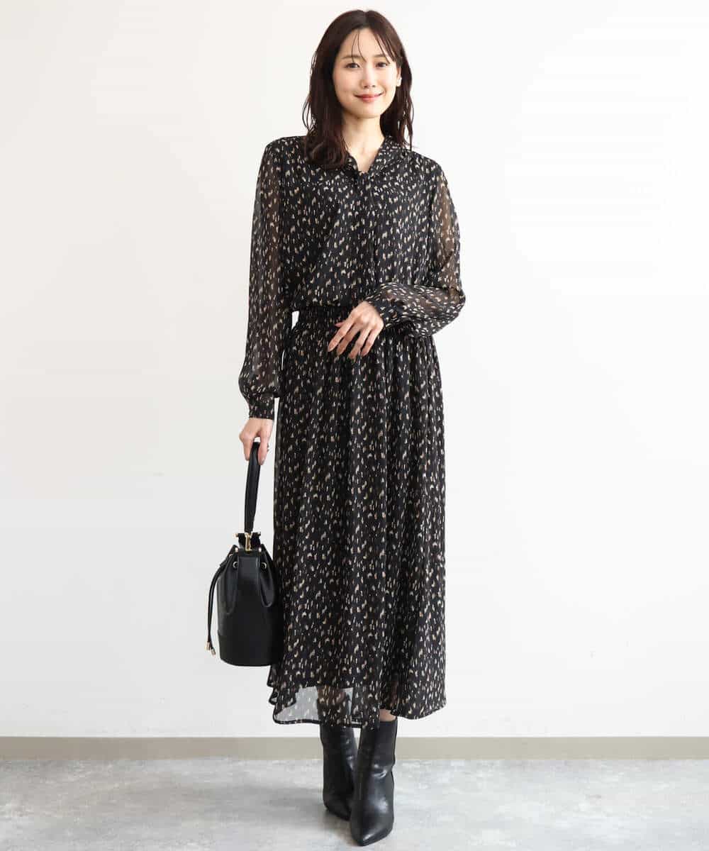 FKHAG47150 MK MICHEL KLEIN(MK ミッシェルクラン) [洗える]ニュアンスレオパード柄シフォンスカート ベージュ