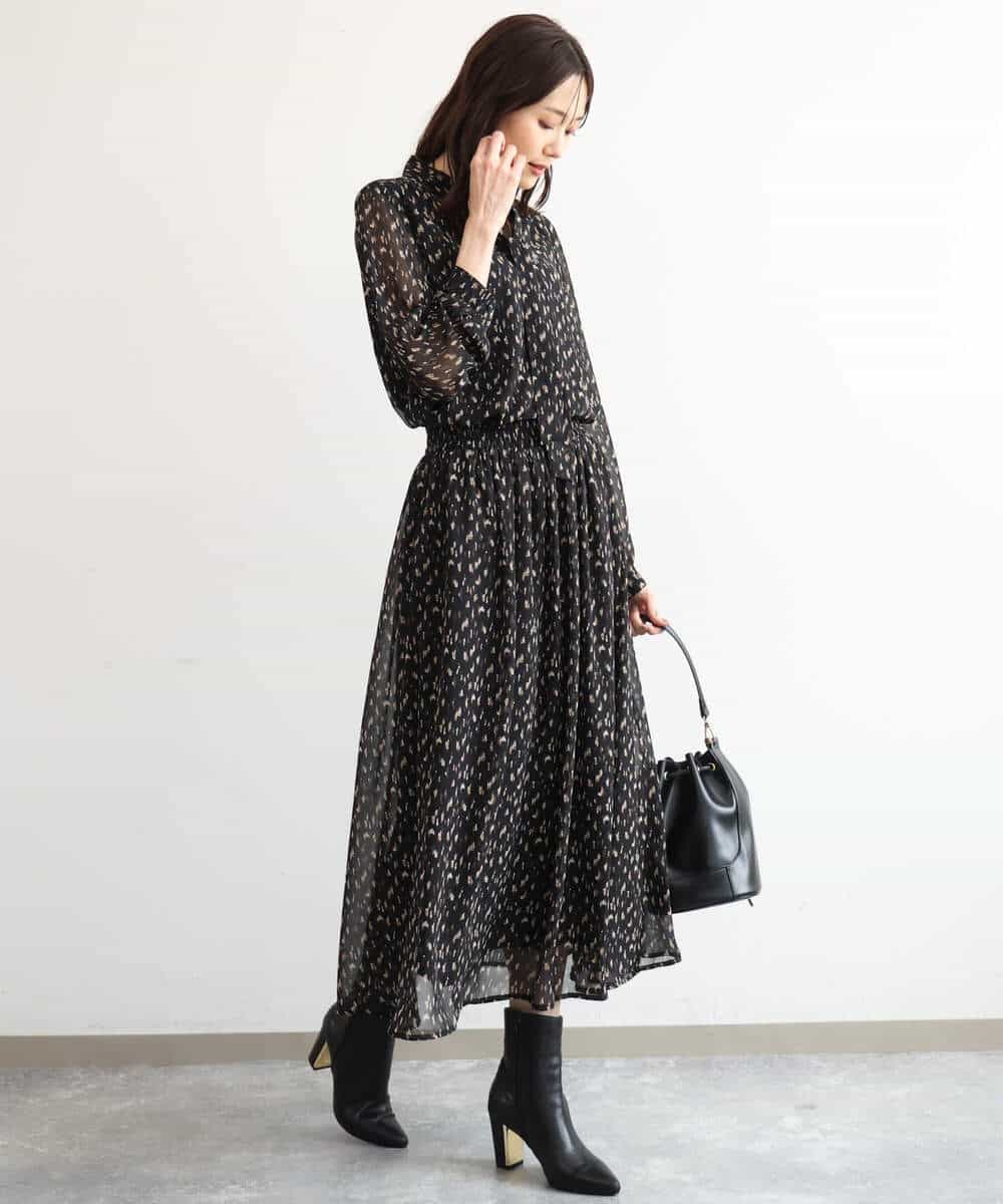 FKHAG47150 MK MICHEL KLEIN(MK ミッシェルクラン) [洗える]ニュアンスレオパード柄シフォンスカート ベージュ