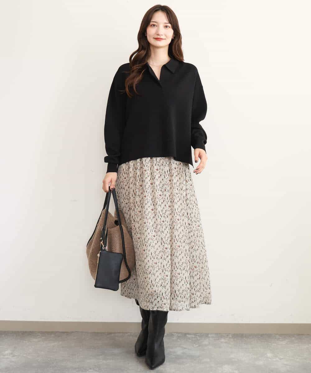 FKHAG47150 MK MICHEL KLEIN(MK ミッシェルクラン) [洗える]ニュアンスレオパード柄シフォンスカート ベージュ