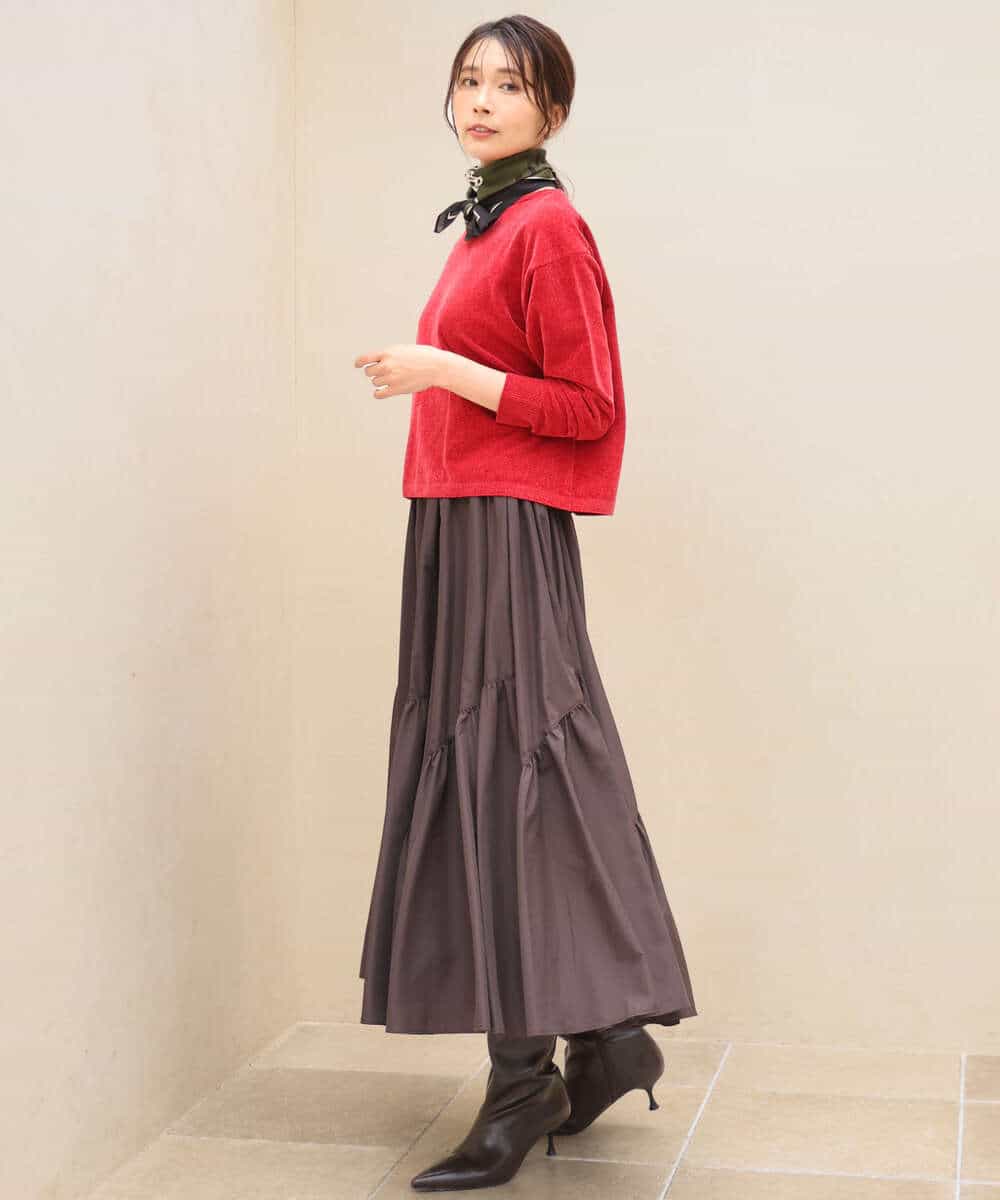 FKHAG55180 MK MICHEL KLEIN(MK ミッシェルクラン) [洗える]ギャザー切替えデザインタフタスカート ブラック