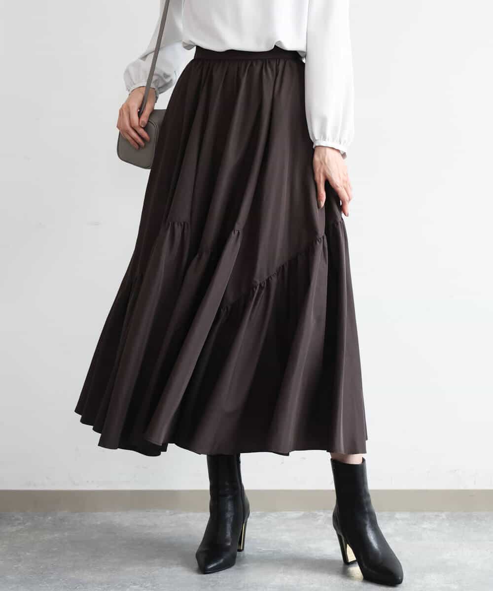 FKHAG55180 MK MICHEL KLEIN(MK ミッシェルクラン) [洗える]ギャザー切替えデザインタフタスカート ブラック