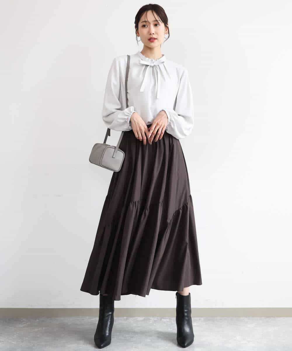 FKHAG55180 MK MICHEL KLEIN(MK ミッシェルクラン) [洗える]ギャザー切替えデザインタフタスカート ブラック