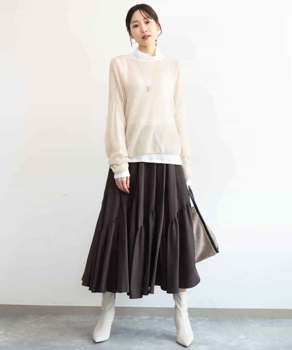 FKHAG55180 MK MICHEL KLEIN(MK ミッシェルクラン) [洗える]ギャザー切替えデザインタフタスカート ブラック