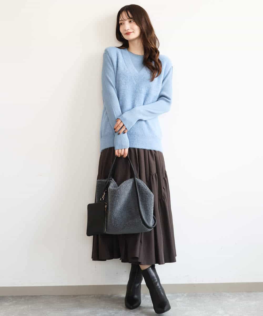 FKHAG55180 MK MICHEL KLEIN(MK ミッシェルクラン) [洗える]ギャザー切替えデザインタフタスカート ブラック