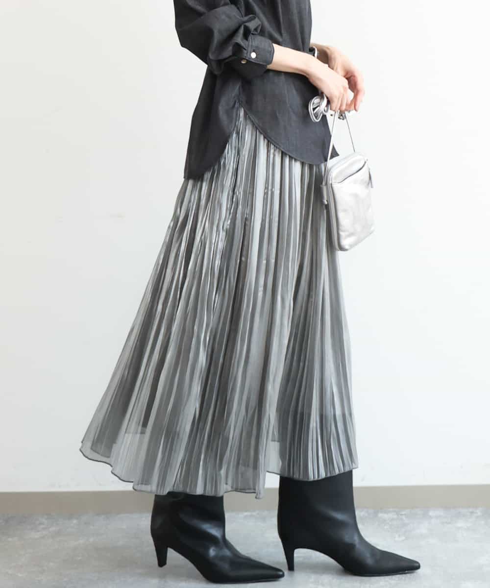 FKHAG56180 MK MICHEL KLEIN(MK ミッシェルクラン) [洗える]シャイニーサテンプリーツスカート グレー