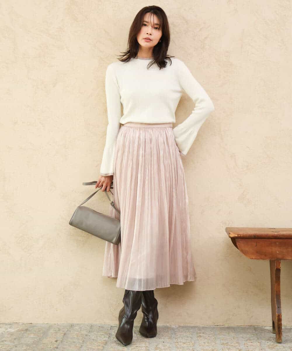 FKHAG56180 MK MICHEL KLEIN(MK ミッシェルクラン) [洗える]シャイニーサテンプリーツスカート グレー