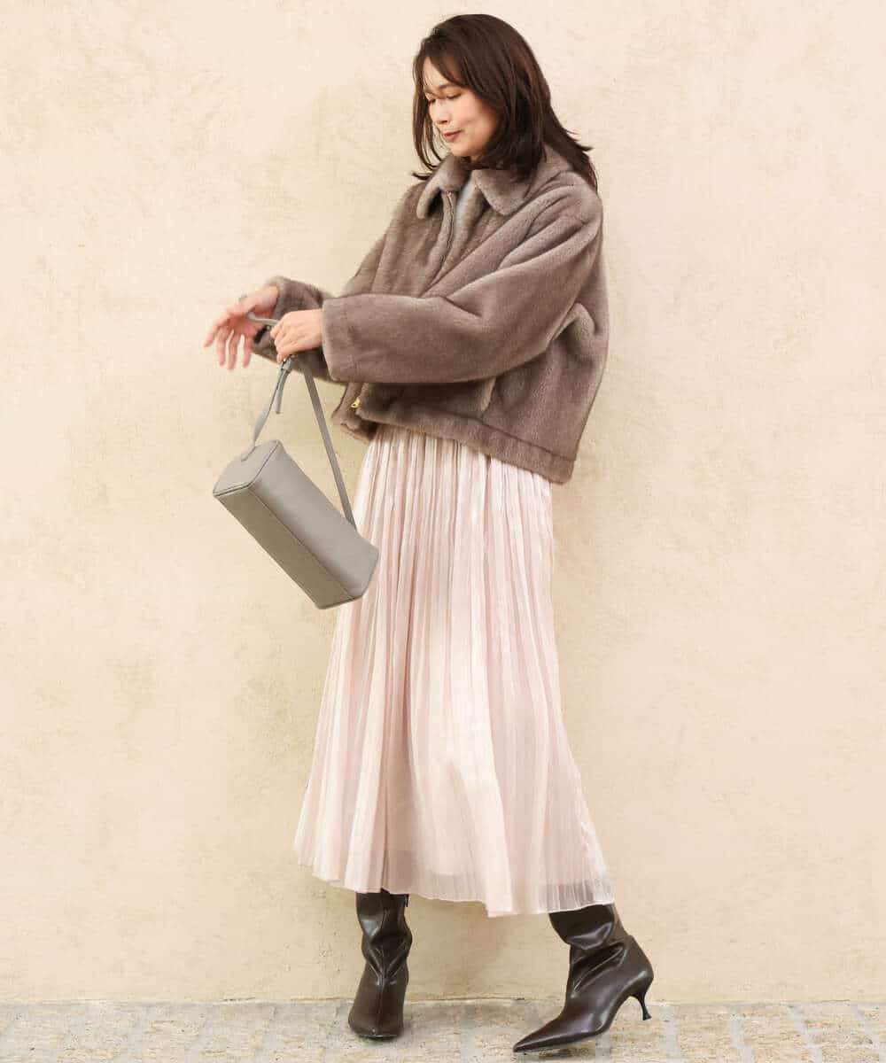 FKHAG56180 MK MICHEL KLEIN(MK ミッシェルクラン) [洗える]シャイニーサテンプリーツスカート グレー