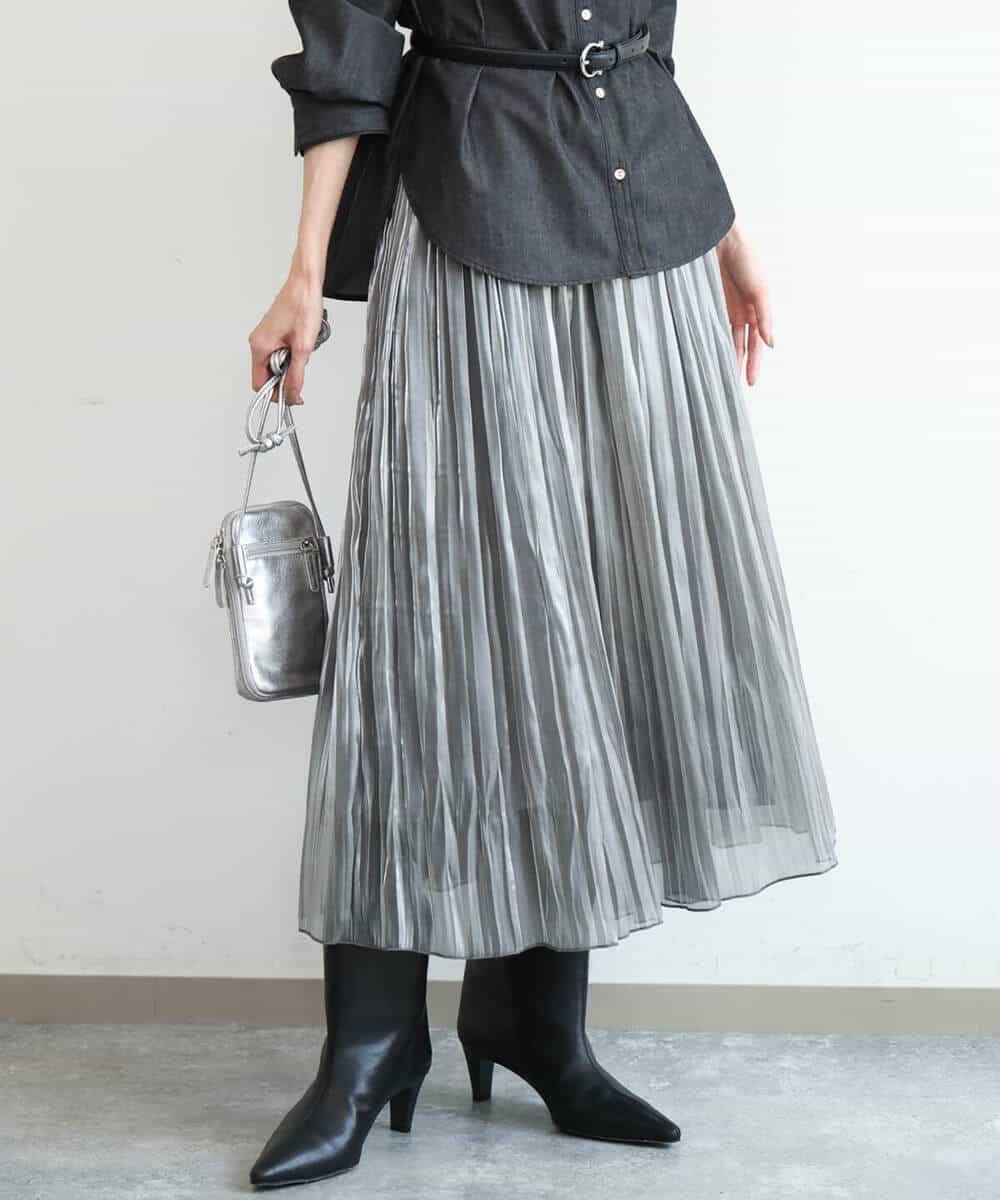 FKHAG56180 MK MICHEL KLEIN(MK ミッシェルクラン) [洗える]シャイニーサテンプリーツスカート グレー