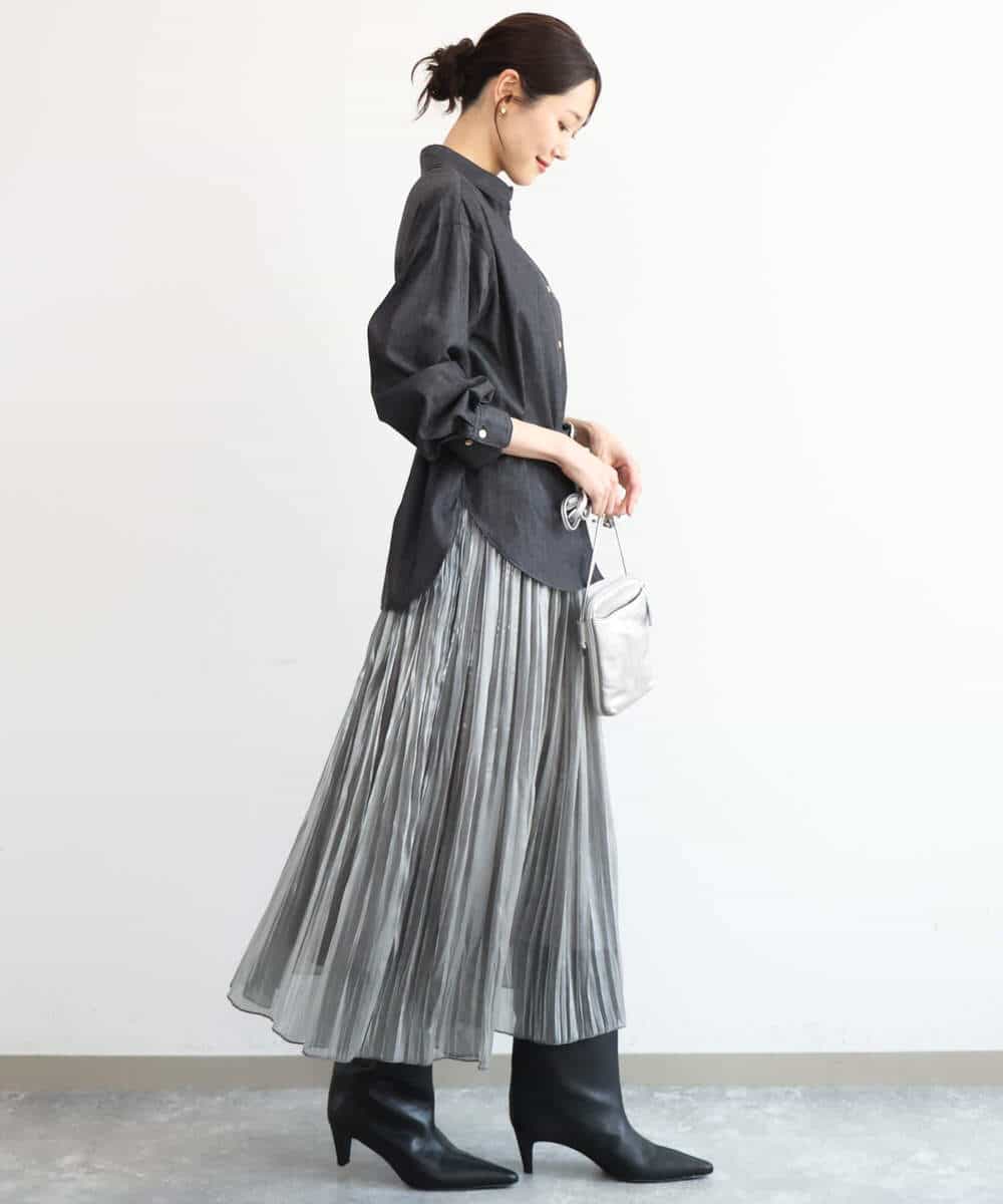 FKHAG56180 MK MICHEL KLEIN(MK ミッシェルクラン) [洗える]シャイニーサテンプリーツスカート グレー