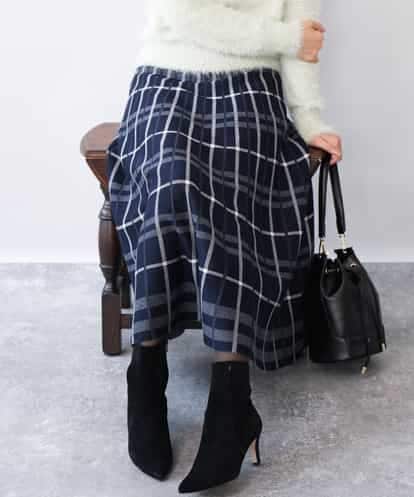FKHAG58180 MK MICHEL KLEIN [洗える]チェック柄プリーツニットスカート