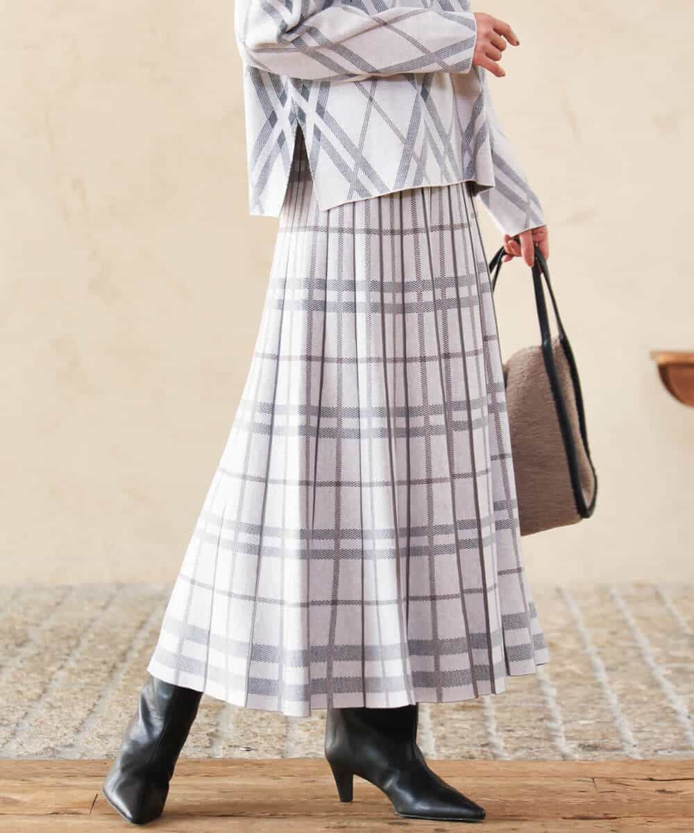 FKHAG58180 MK MICHEL KLEIN(MK ミッシェルクラン) [洗える]バイアスチェック柄プリーツニットスカート ネイビー