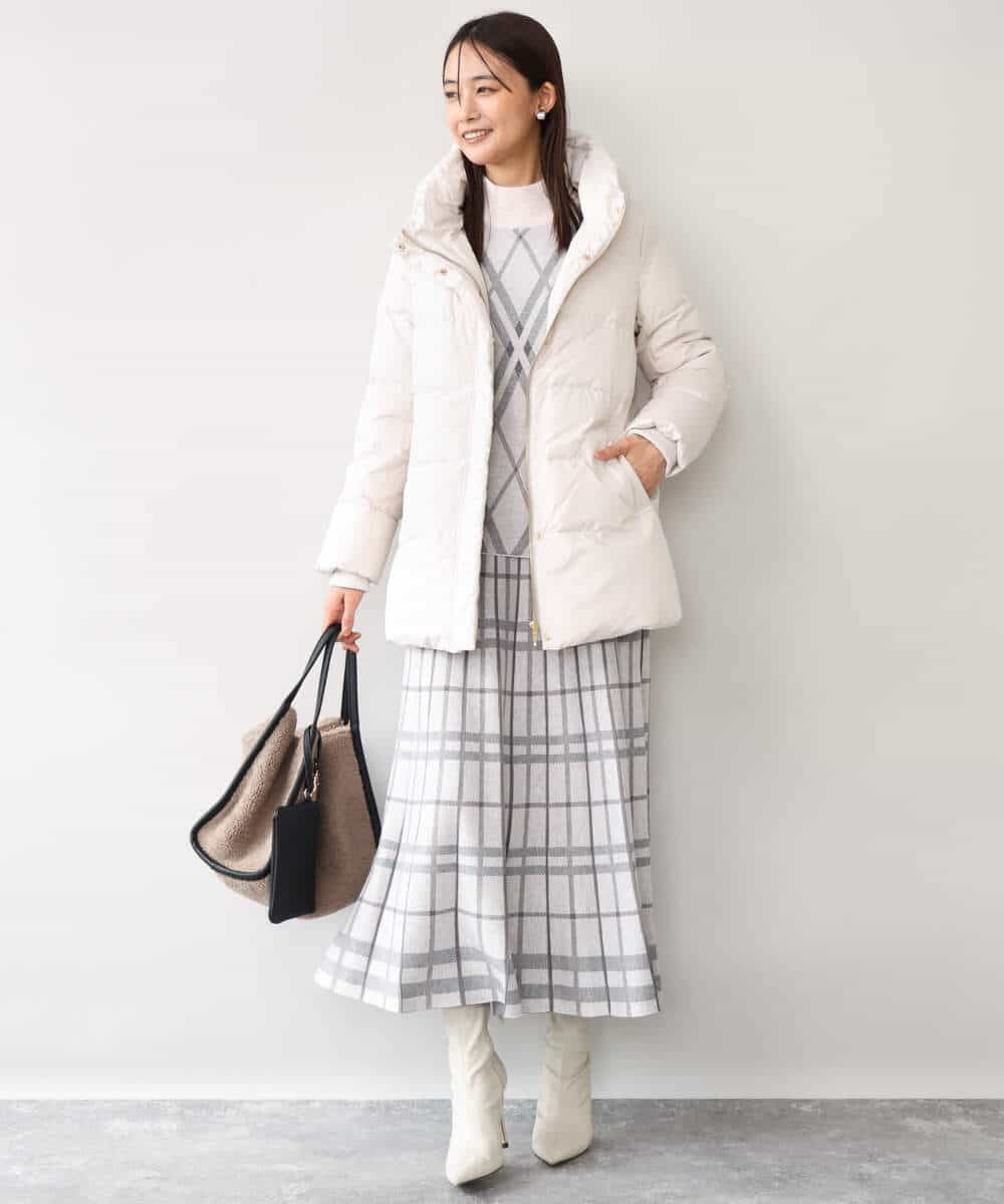FKHAG58180 MK MICHEL KLEIN(MK ミッシェルクラン) [洗える]バイアスチェック柄プリーツニットスカート ネイビー