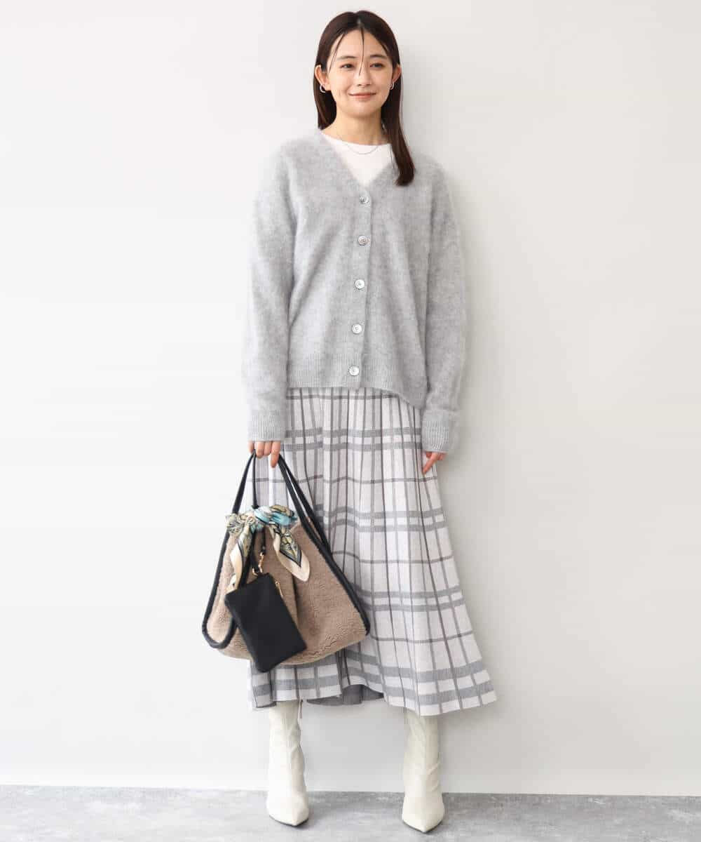 FKHAG58180 MK MICHEL KLEIN(MK ミッシェルクラン) [洗える]バイアスチェック柄プリーツニットスカート ネイビー