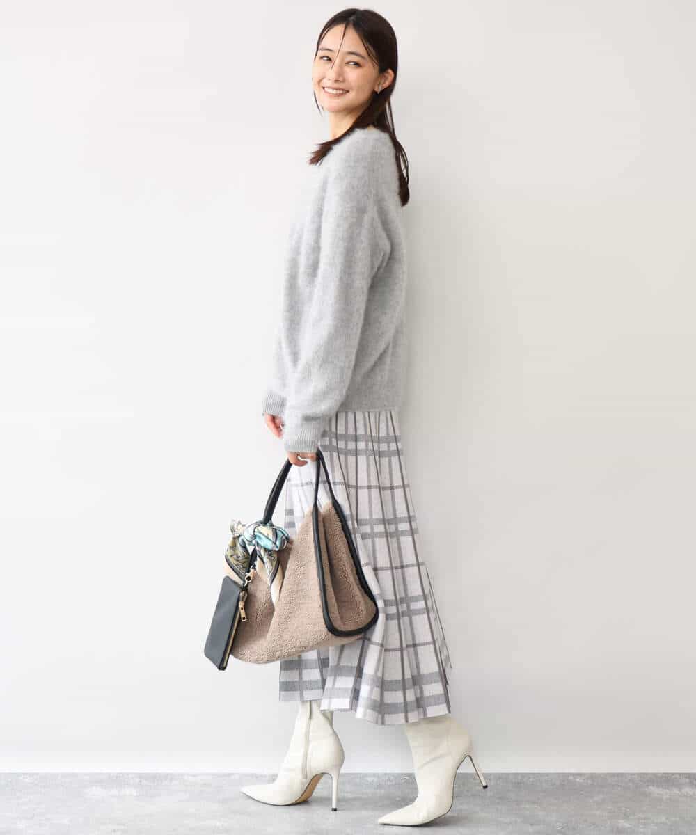 FKHAG58180 MK MICHEL KLEIN(MK ミッシェルクラン) [洗える]バイアスチェック柄プリーツニットスカート ネイビー