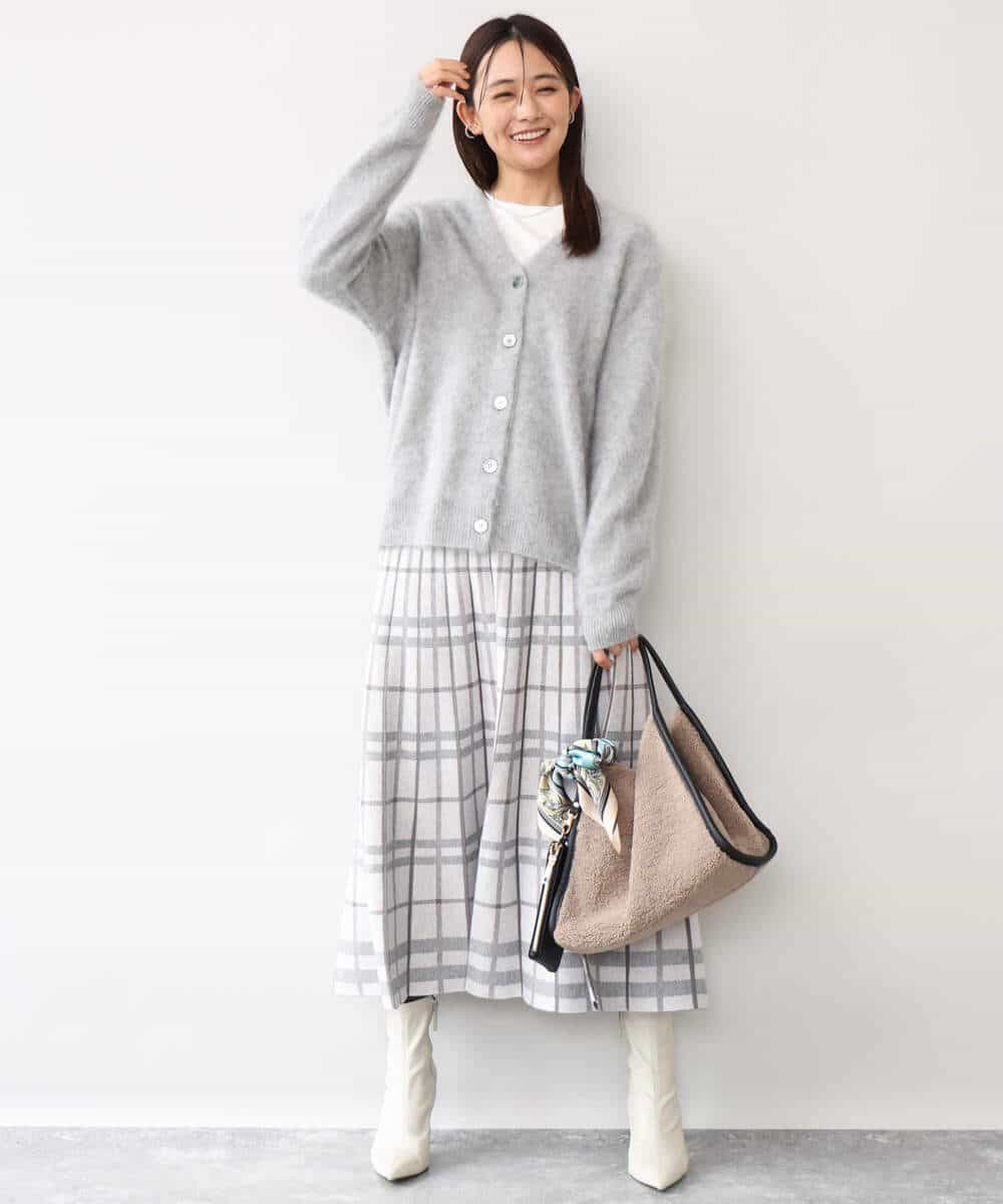 FKHAG58180 MK MICHEL KLEIN(MK ミッシェルクラン) [洗える]バイアスチェック柄プリーツニットスカート ネイビー