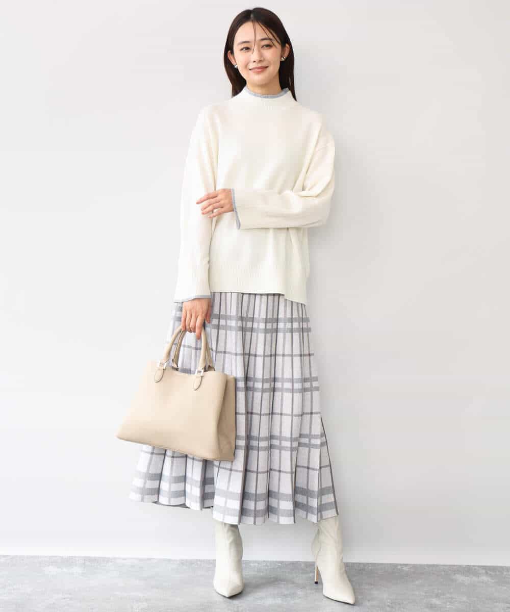 FKHAG58180 MK MICHEL KLEIN(MK ミッシェルクラン) [洗える]バイアスチェック柄プリーツニットスカート ネイビー