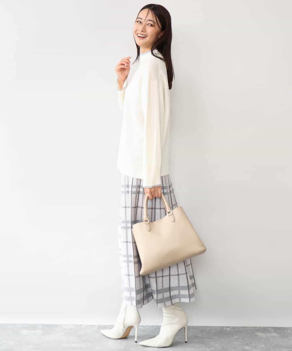 FKHAG58180 MK MICHEL KLEIN(MK ミッシェルクラン) [洗える]バイアスチェック柄プリーツニットスカート ネイビー