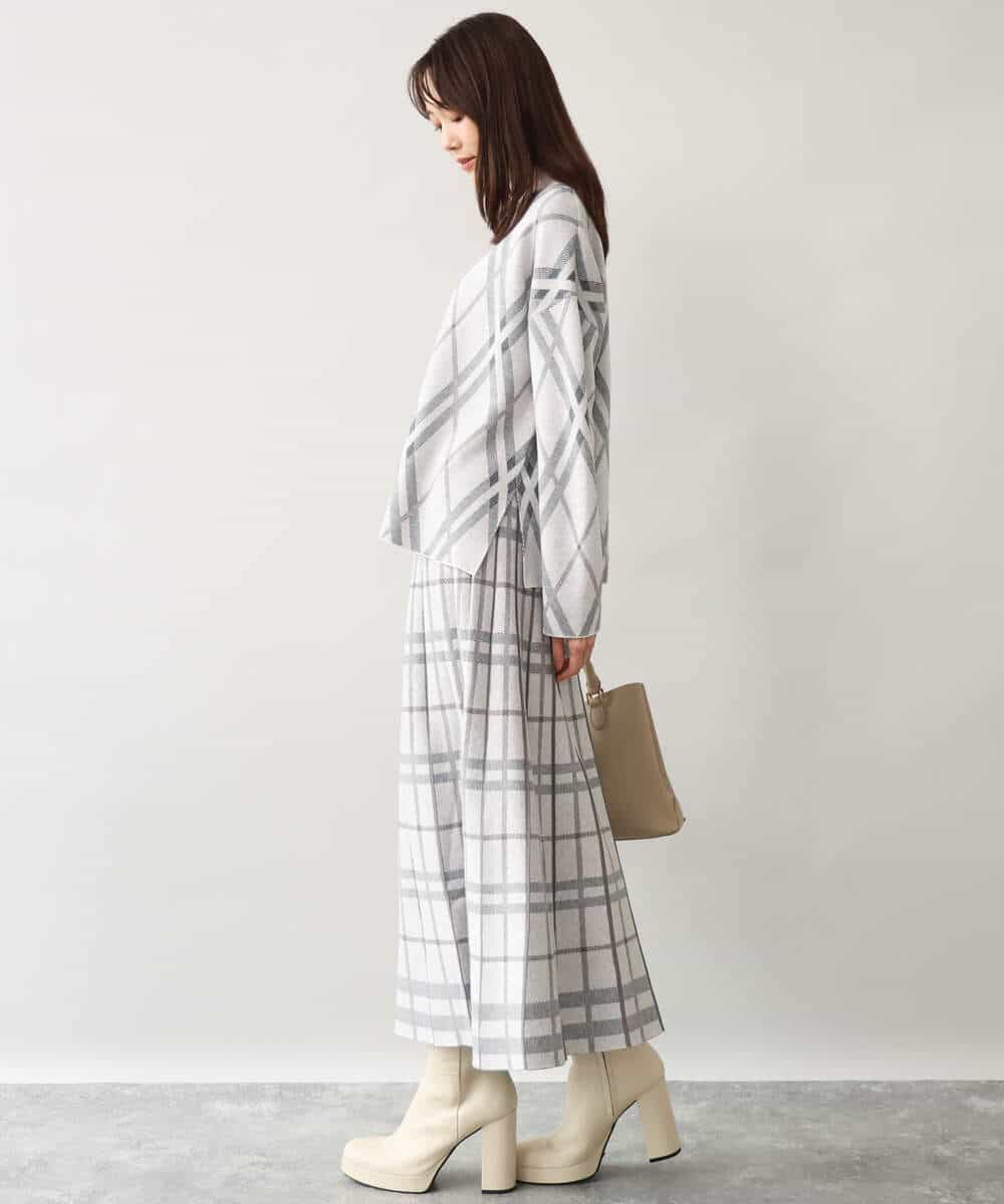 FKHAG58180 MK MICHEL KLEIN(MK ミッシェルクラン) [洗える]バイアスチェック柄プリーツニットスカート ネイビー