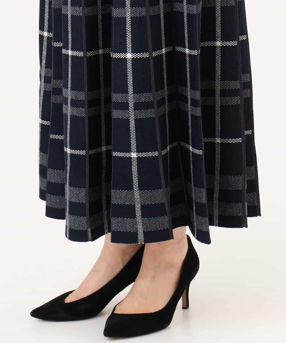 FKHAG58180 MK MICHEL KLEIN(MK ミッシェルクラン) [洗える]バイアスチェック柄プリーツニットスカート ネイビー