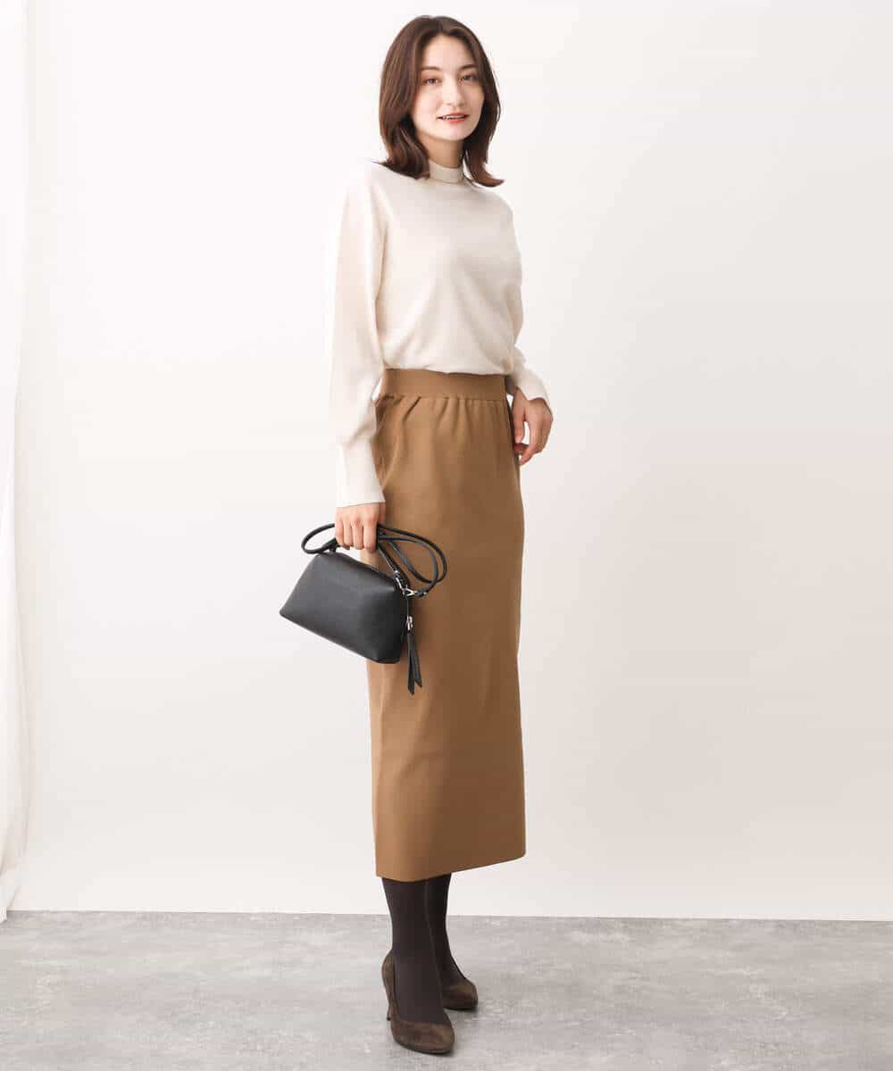 FKHAV02130 MK MICHEL KLEIN(MK ミッシェルクラン) スポンディッシュストレートニットスカート/洗える キャメル