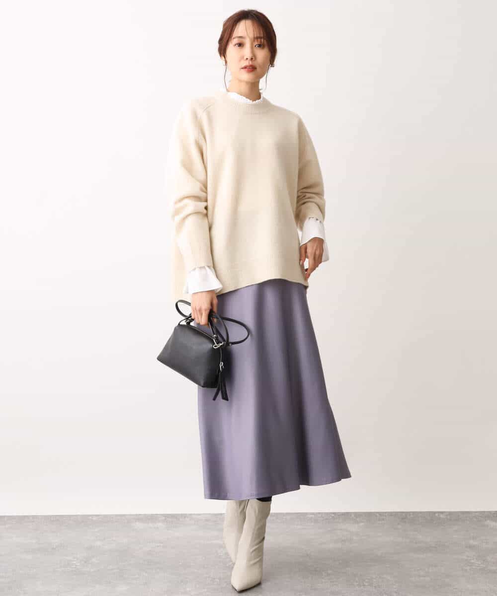 FKHAV50150 MK MICHEL KLEIN(MK ミッシェルクラン) サテンフレアスカート/洗える パープル