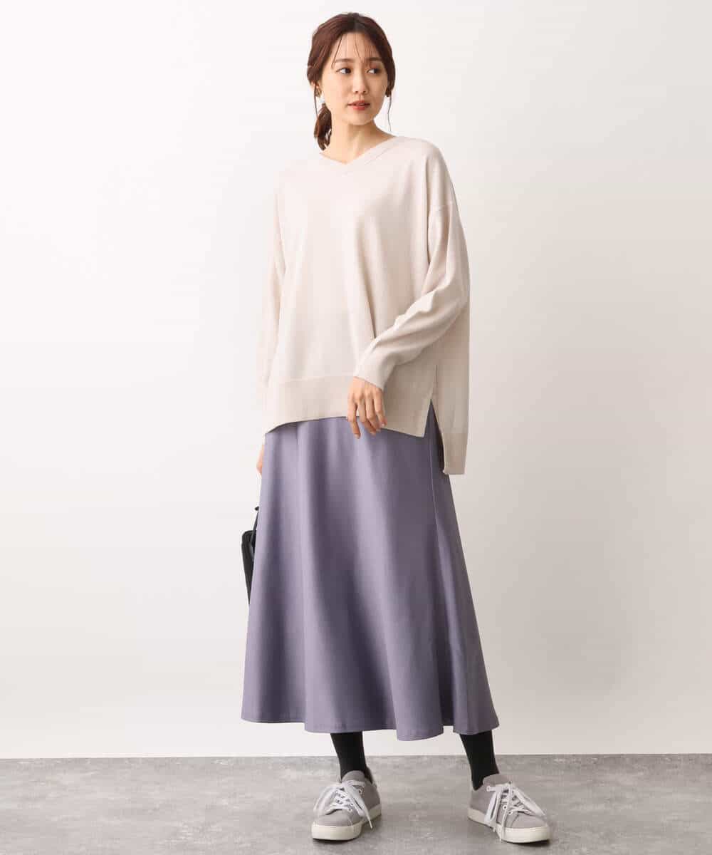 FKHAV50150 MK MICHEL KLEIN(MK ミッシェルクラン) サテンフレアスカート/洗える パープル