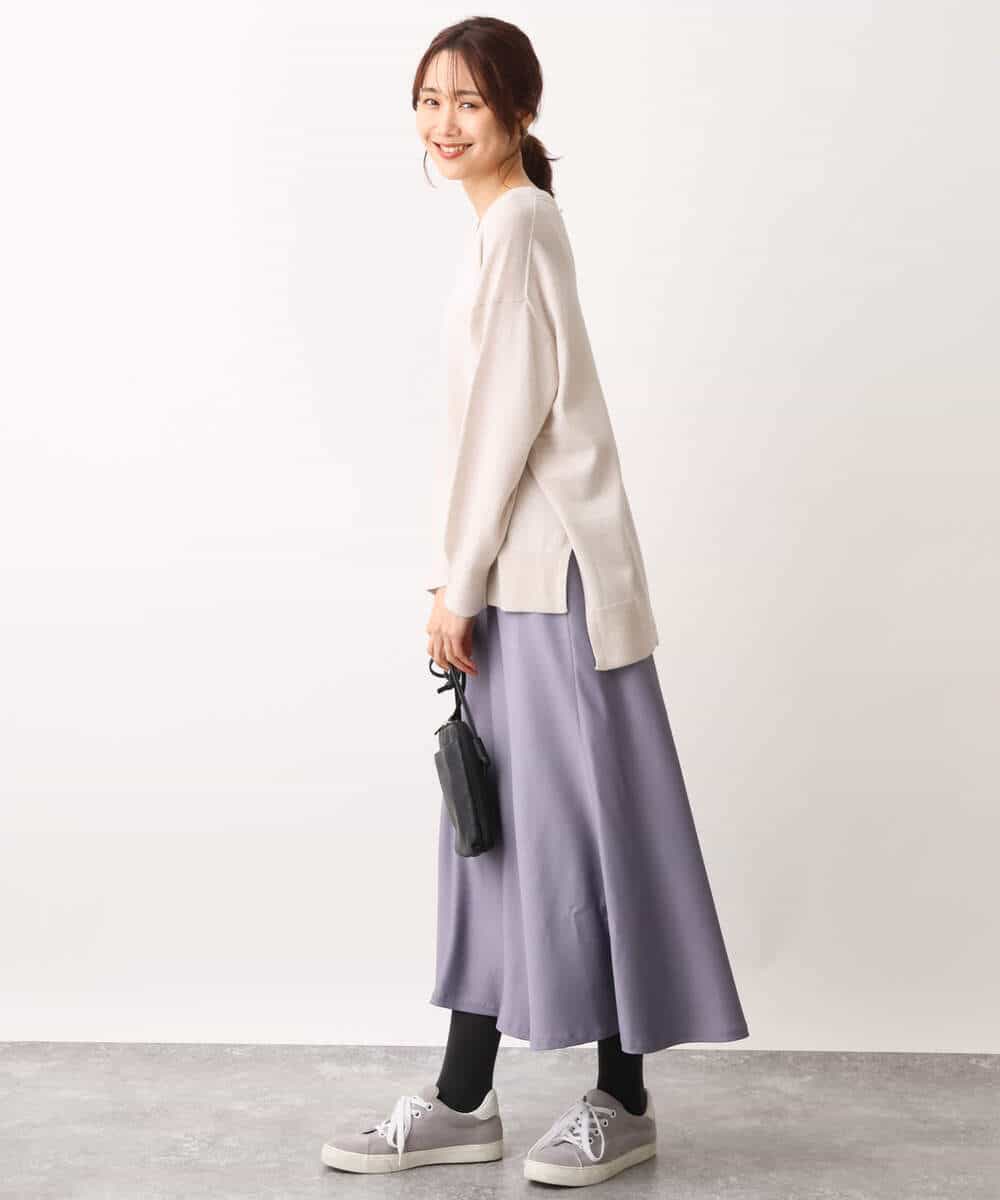 FKHAV50150 MK MICHEL KLEIN(MK ミッシェルクラン) サテンフレアスカート/洗える パープル
