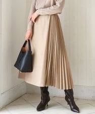 FKHBD51170 MK MICHEL KLEIN(MK ミッシェルクラン) 部分プリーツデザイン スウェードライクスカート/洗える ベージュ