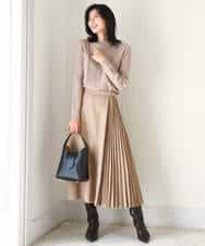 FKHBD51170 MK MICHEL KLEIN(MK ミッシェルクラン) 部分プリーツデザイン スウェードライクスカート/洗える ベージュ