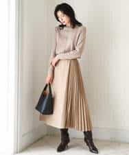 FKHBD51170 MK MICHEL KLEIN(MK ミッシェルクラン) 部分プリーツデザイン スウェードライクスカート/洗える ベージュ