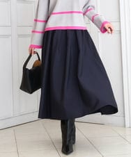 FKHBD57170 MK MICHEL KLEIN(MK ミッシェルクラン) ヴィンテージ加工タックギャザースカート/洗える ネイビー