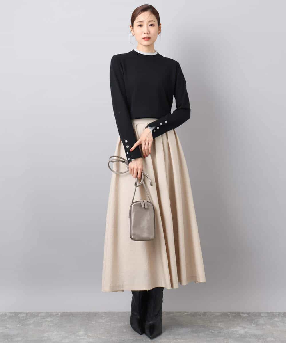 FKHBD57170 MK MICHEL KLEIN(MK ミッシェルクラン) ヴィンテージ加工タックギャザースカート/洗える ベージュ
