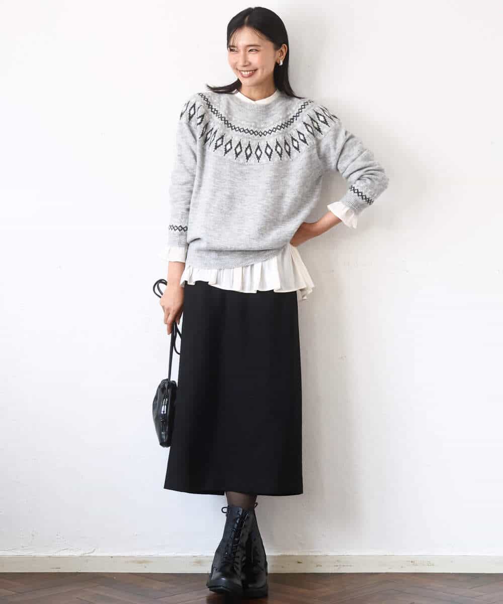 FKHBD58170 MK MICHEL KLEIN(MK ミッシェルクラン) ループネップツイードIラインスカート/洗える アイボリー