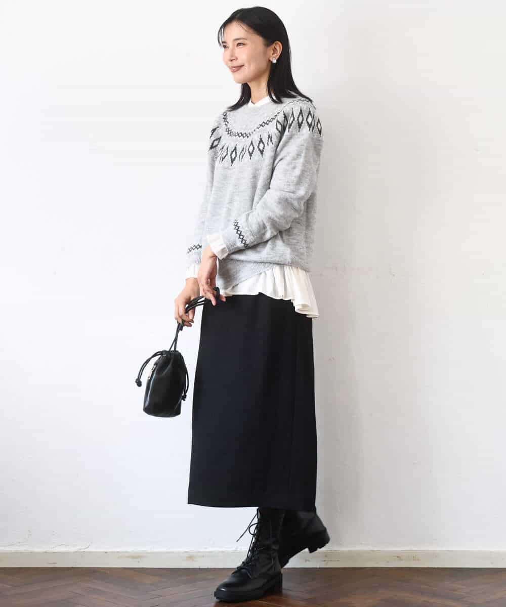 FKHBD58170 MK MICHEL KLEIN(MK ミッシェルクラン) ループネップツイードIラインスカート/洗える アイボリー