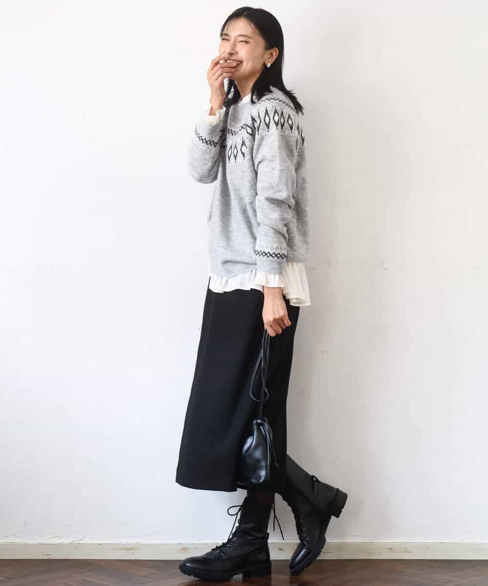 FKHBD58170 MK MICHEL KLEIN(MK ミッシェルクラン) ループネップツイードIラインスカート/洗える アイボリー