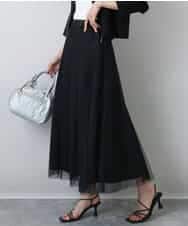 FKHDA66160 MK MICHEL KLEIN(MK ミッシェルクラン) タフタチュールリバーシブルスカート/洗える ブラック