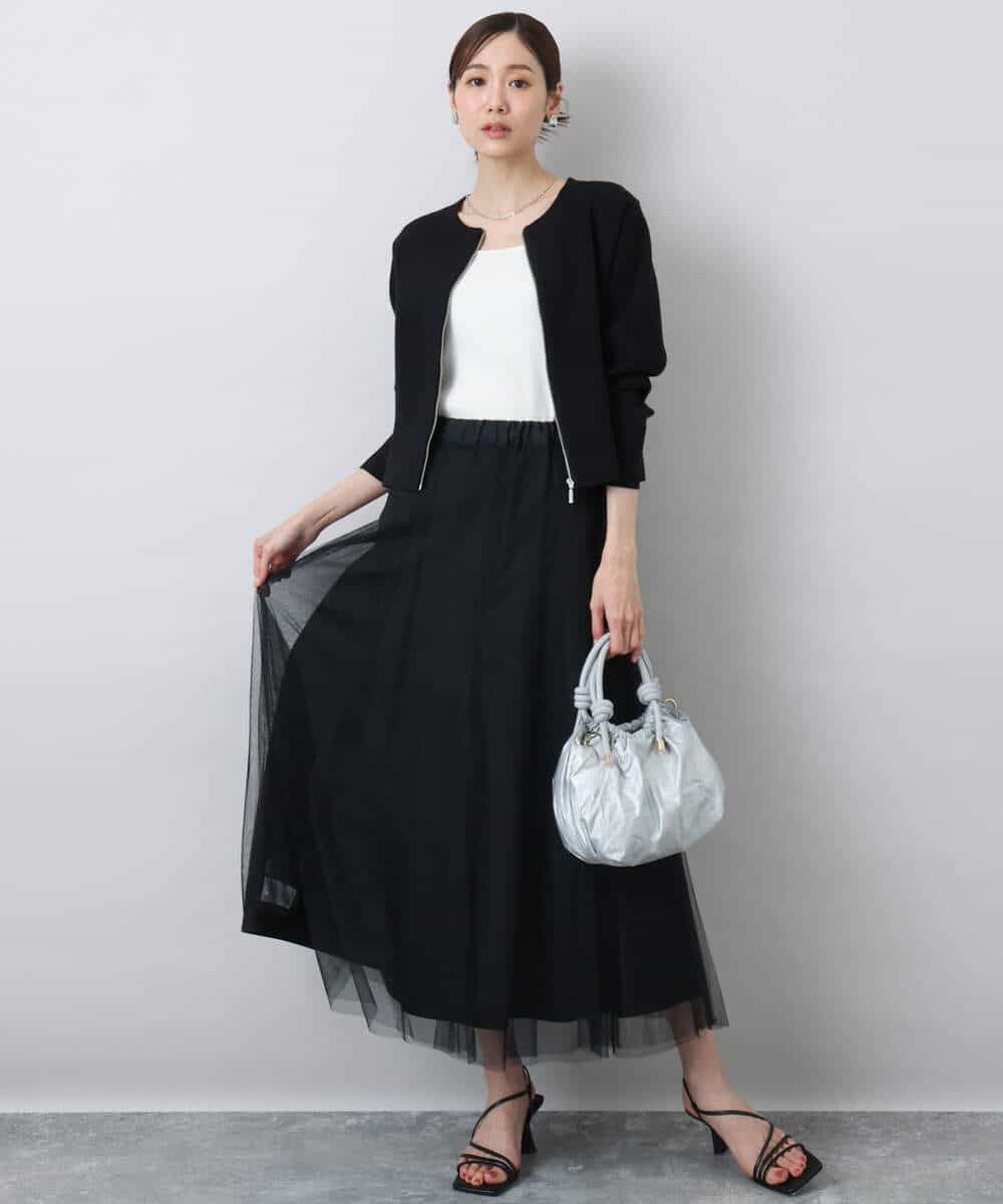 FKHDA66160 MK MICHEL KLEIN(MK ミッシェルクラン) タフタチュールリバーシブルスカート/洗える ブラック