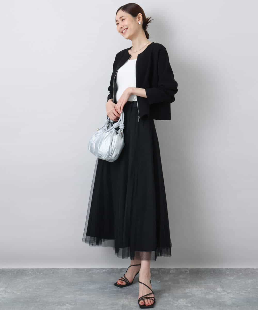 FKHDA66160 MK MICHEL KLEIN(MK ミッシェルクラン) タフタチュールリバーシブルスカート/洗える ブラック
