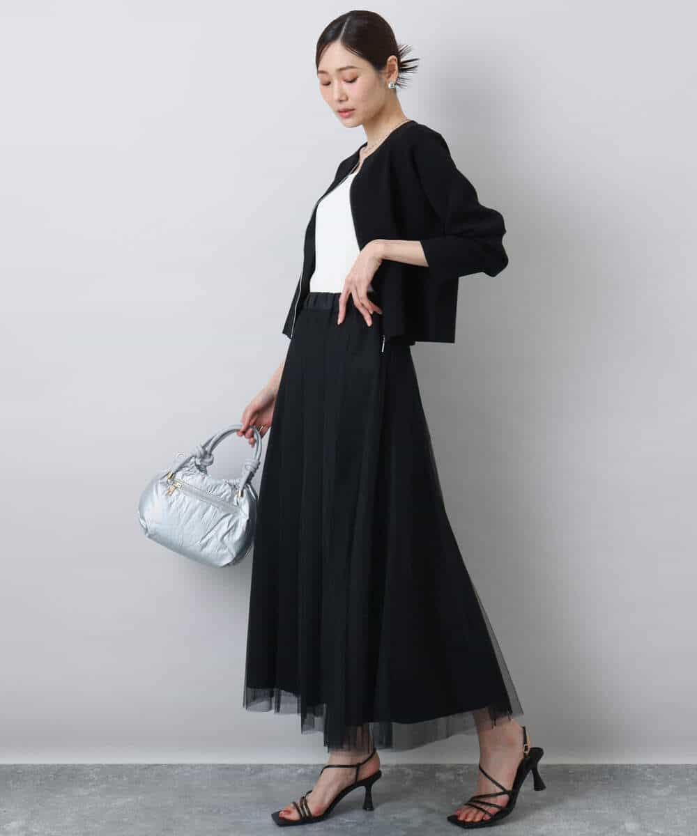 FKHDA66160 MK MICHEL KLEIN(MK ミッシェルクラン) タフタチュールリバーシブルスカート/洗える ブラック
