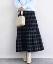 FKHDD01170 MK MICHEL KLEIN(MK ミッシェルクラン) チェック柄プリーツニットスカート/洗える ネイビー