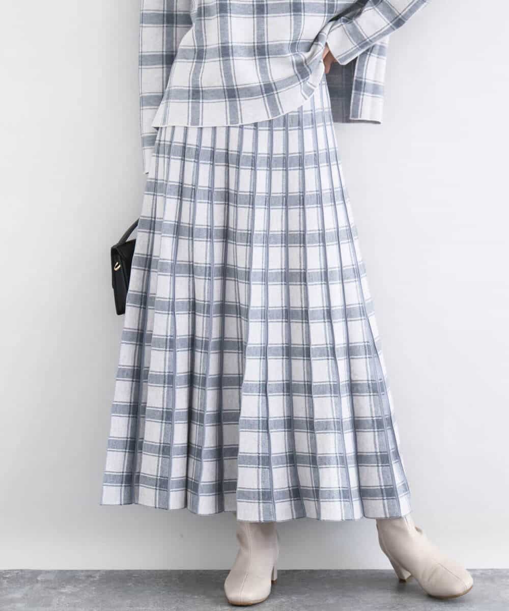 FKHDD01170 MK MICHEL KLEIN(MK ミッシェルクラン) チェック柄プリーツニットスカート/洗える ネイビー