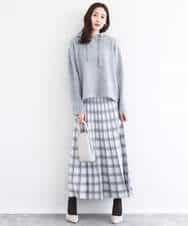 FKHDD01170 MK MICHEL KLEIN(MK ミッシェルクラン) チェック柄プリーツニットスカート/洗える ネイビー